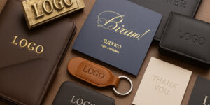 тиснення логотипу на шкіряних виробах і папері — приклади сліпого та фольгованого тиснення