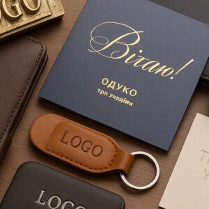 тиснення логотипу на шкіряних виробах і папері — приклади сліпого та фольгованого тиснення