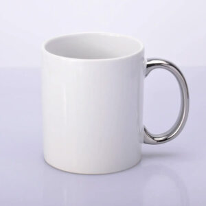 Біла кружка для сублімації срібна ручка 330 мл