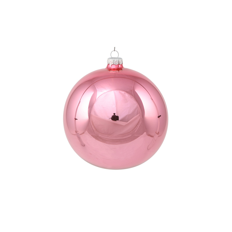 Ялинкова куля скляна рожева конфетті глянцева 8 см