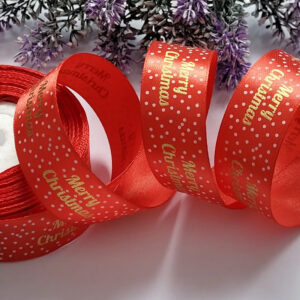 Стрічки з різдвяними принтами для декору ялинкових куль червоні