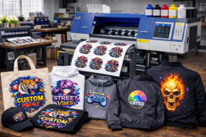 DTF-принтер друкує зображення на плівці для перенесення на текстиль — футболки, худі, куртки, шопери