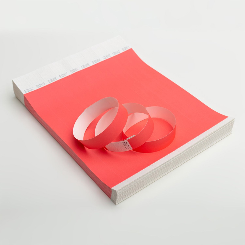 Контрольні браслети TYVEK колір червоний неон з логотипом