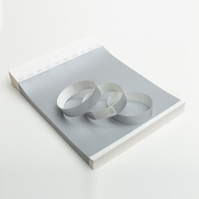 Контрольні браслети TYVEK колір срібний з логотипом