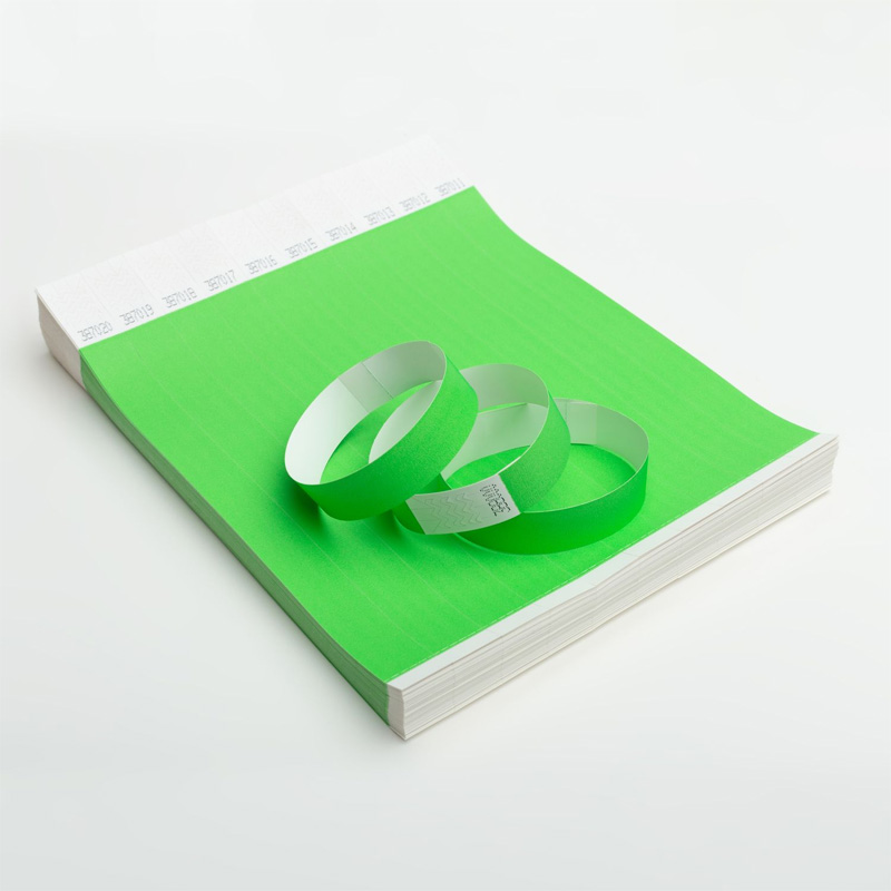 Контрольні браслети TYVEK колір зелений неон з логотипом