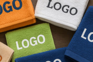 друк на рушниках з логотипом — кольорові рушники з нанесенням логотипу