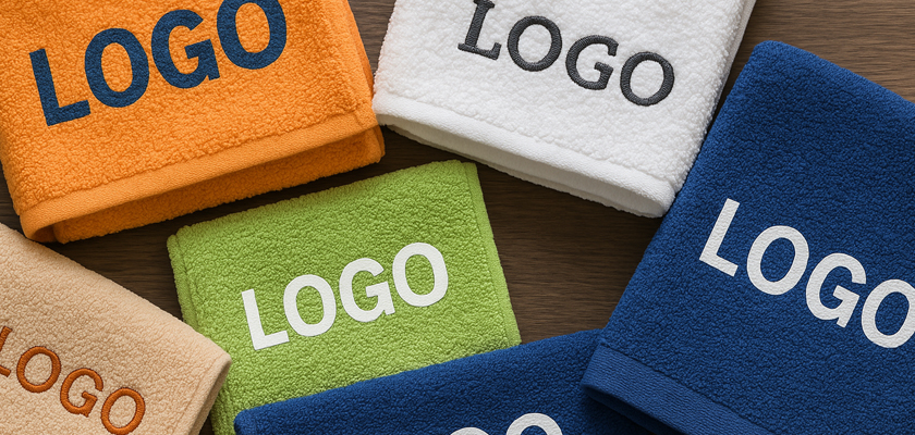 друк на рушниках з логотипом — кольорові рушники з нанесенням логотипу