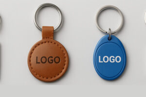 Друк логотипу на брелках різних типів — метал, шкіра та пластик з нанесенням логотипу