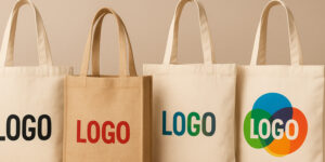 Друк логотипу на еко-сумках різних типів — шопери з бавовни та джуту з нанесенням логотипу