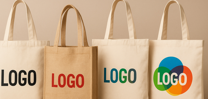 Друк логотипу на еко-сумках різних типів — шопери з бавовни та джуту з нанесенням логотипу