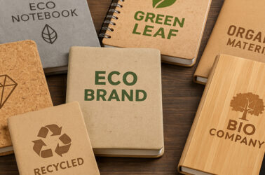 Друк логотипу на записниках з еко матеріалів — блокноти з картону, корка та дерева