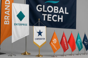 Друк на прапорах з логотипом різних форматів — beach flag, настільні та класичні прапори