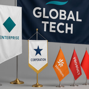 Друк на прапорах з логотипом різних форматів — beach flag, настільні та класичні прапори