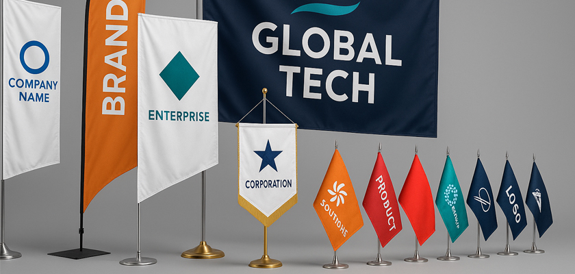 Друк на прапорах з логотипом різних форматів — beach flag, настільні та класичні прапори
