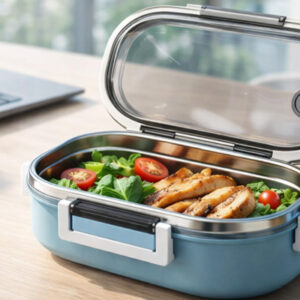 Ланч бокс Break TM Discover з прозорою кришкою на офісному столі з їжею всередині