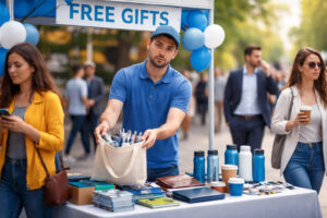 чому клієнти не беруть сувенір — люди проходять повз промоутера з безкоштовною сувенірною продукцією