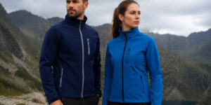 Куртка софтшелл Antartida TM Roly чоловіча і жіноча на природі, синя та темно-синя модель