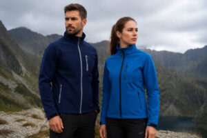 Куртка софтшелл Antartida TM Roly чоловіча і жіноча на природі, синя та темно-синя модель