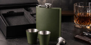 Набір фляга та 2 рюмки Dalmore TM Discover зелений матовий з нержавіючої сталі у подарунковому оформленні
