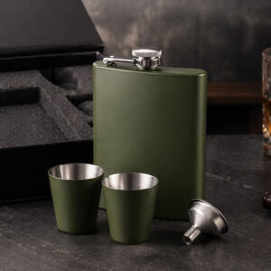 Набір фляга та 2 рюмки Dalmore TM Discover зелений матовий з нержавіючої сталі у подарунковому оформленні
