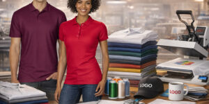 Чоловіче та жіноче поло Gildan SoftStyle 177 TM Gildan у бордовому та червоному кольорах у середовищі брендування одягу