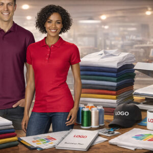 Чоловіче та жіноче поло Gildan SoftStyle 177 TM Gildan у бордовому та червоному кольорах у середовищі брендування одягу