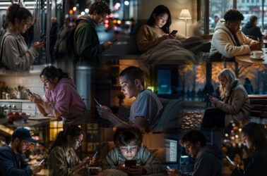 Вертикальне відео на стрімінгах — люди в різних ситуаціях дивляться у смартфони