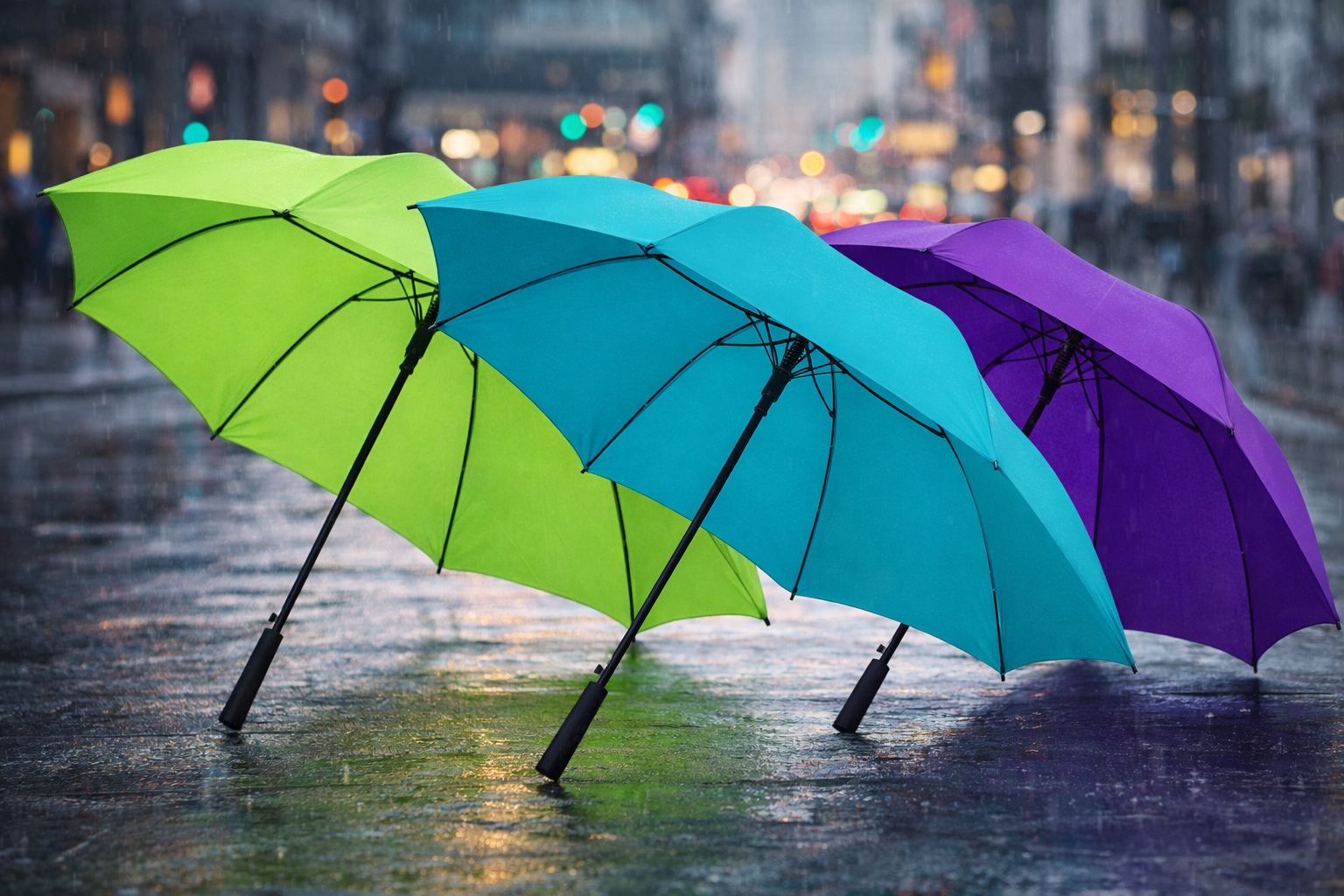 парасоля-тростина Odessa різних кольорів на вулиці під дощем у міському середовищі