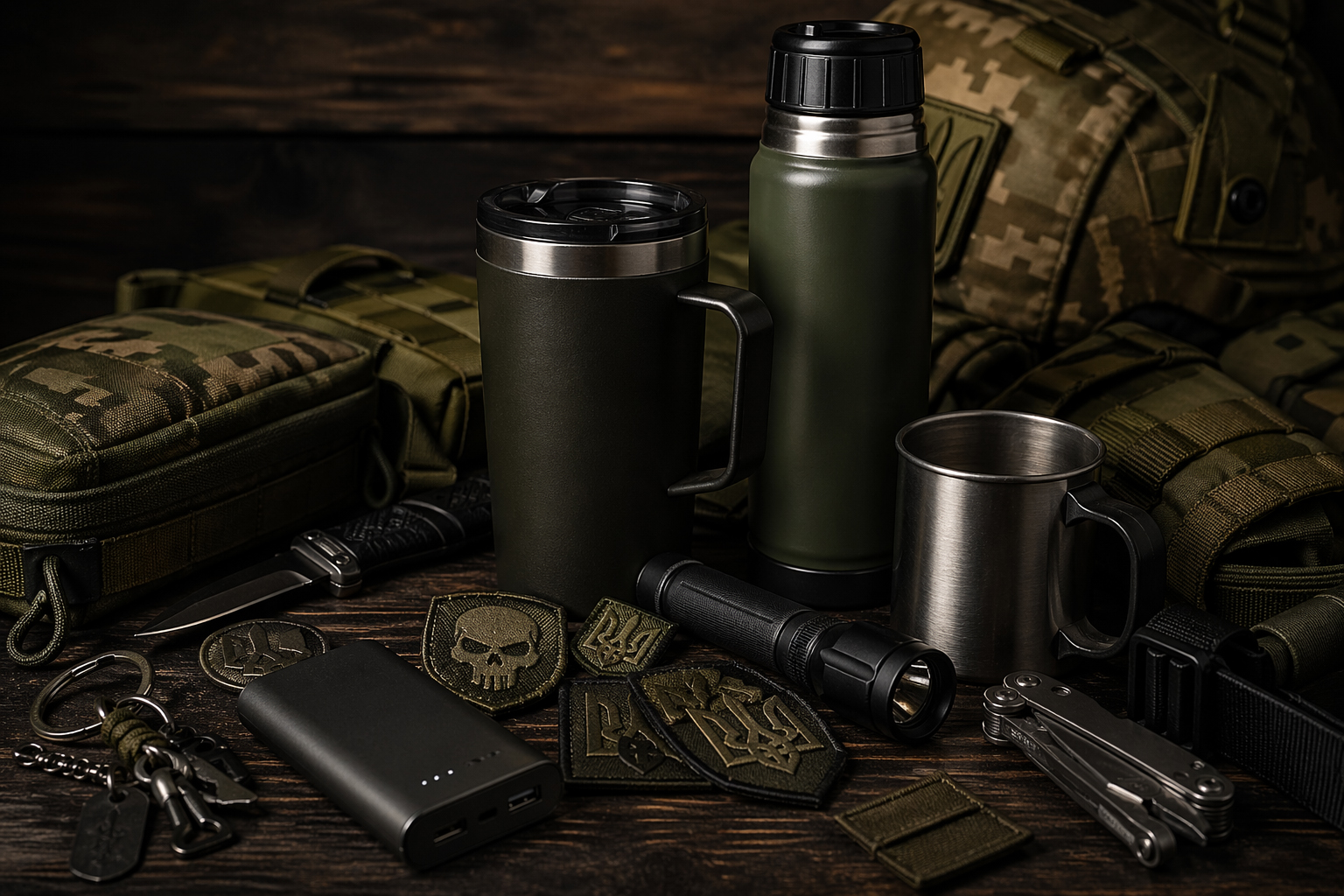 Сувеніри для військових — термочашки, термоси, павербанк, шеврони та мультитули
