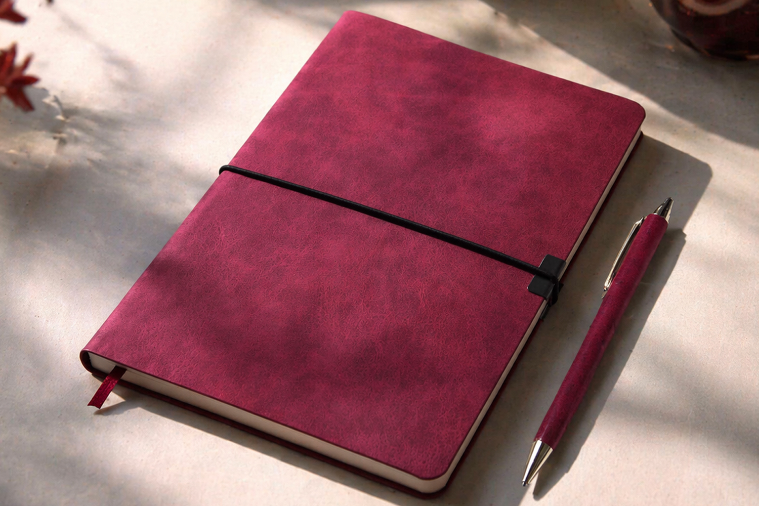 Записна книжка А5 Toscano бордового кольору з м’якою обкладинкою та резинкою