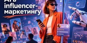 AI в influencer-маркетингу: концептуальна ілюстрація автоматизації роботи брендів із креаторами, аналізу інфлюенсерів та управління creator-кампаніями за допомогою штучного інтелекту.