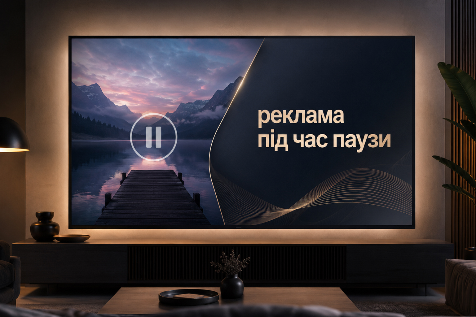 Реклама під час паузи у стримінгу на екрані телевізора